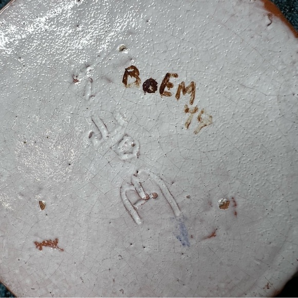 Vintage 70s Hand Painted Studio Pottery Candle Holder Finger Loop Floral Signed - Picture 12 of 13